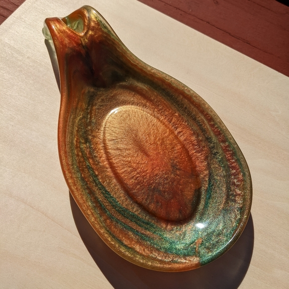 Hand Crafted Other - Spoon Rest Orange Teal Sparkly Kitchen Handmade OOAK Resin Art Unique Gift